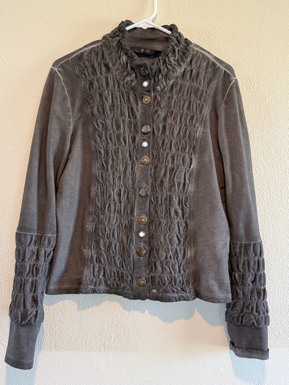 V by Very Charcoal Smocked Button-Front Jacket